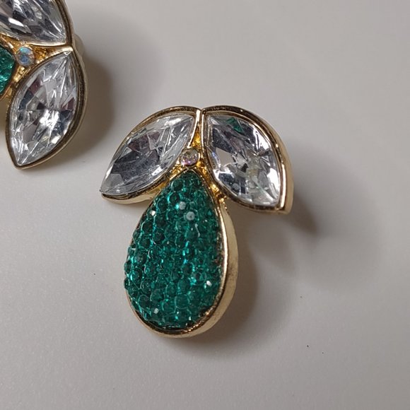 Cute Green And Gold Tone Metal And Plastic Earrings - Picture 5 of 11